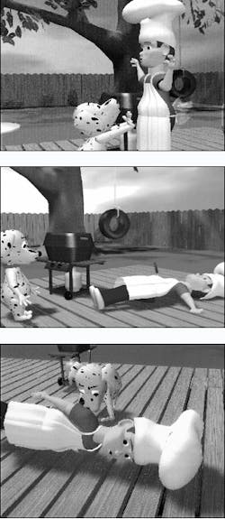 This 45-second, computer animation public service announcement teaches viewers the importance of learning to “Stop, Drop and Roll” if their clothing catches fire. A “voice-over” announcer interjects the correct steps to be taken to put out the flames. This 45-second, computer animation public service announcement teaches viewers the importance of learning to “Stop, Drop and Roll” if their clothing catches fire. A “voice-over” announcer interjects the correct steps to be taken to put out the flames.