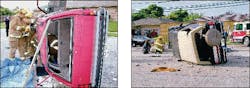 LEFT - The lift window on this Chevy Blazer broke during the rollover, allowing rescuers to access the trapped driver. A rescuer could now reach inside and operate the release handle to lower the tailgate. If it is jammed, the latches are positioned on both sides at the D-pillars.RIGHT - The fiberglass roof on this older-model Ford Bronco fractured in the crash. If there is a need to open the tailgate to gain extra working room at the rear of the vehicle, the spare tire and bracket has to be swung up or removed. In this scenario, the roof should not be trusted for any stability of the vehicle. LEFT - The lift window on this Chevy Blazer broke during the rollover, allowing rescuers to access the trapped driver. A rescuer could now reach inside and operate the release handle to lower the tailgate. If it is jammed, the latches are positioned on both sides at the D-pillars.RIGHT - The fiberglass roof on this older-model Ford Bronco fractured in the crash. If there is a need to open the tailgate to gain extra working room at the rear of the vehicle, the spare tire and bracket has to be swung up or removed. In this scenario, the roof should not be trusted for any stability of the vehicle.