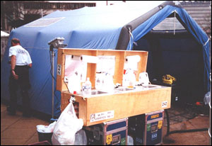 The rehab area in the Base of Operations should provide shelter, food, water, and facilities such as a hand washing station.