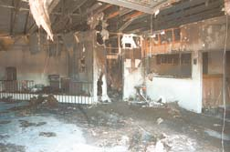 The community room of the Calnevari Volunteer Fire Department shows the heaviest damage from a station fire Monday that probably started in the storage room in the far back corner of this photo