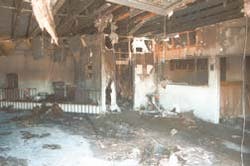The community room of the Calnevari Volunteer Fire Department shows the heaviest damage from a station fire Monday that probably started in the storage room in the far back corner of this photo The community room of the Calnevari Volunteer Fire Department shows the heaviest damage from a station fire Monday that probably started in the storage room in the far back corner of this photo