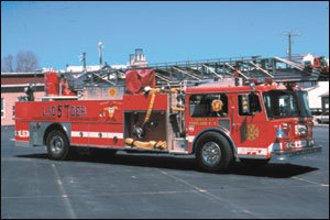 This Seagrave ladder from Freeland, PA, carries an assortment of truck company tools, saws and 145 feet of ground ladders. Ladder 57 is equipped to meet the many tasks that are assigned to ladder companies on the fireground. Careful planning in the design phase is critical to making sure that new apparatus will meet the needs of the department.