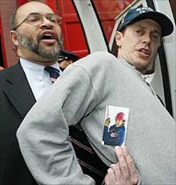 Movie star and ex-firefighter Steve Buscemi, being arrested for protesting the Engine 204 closing in May while holding a pic of a fallen 9/11 hero, caught a break in court yesterday. Movie star and ex-firefighter Steve Buscemi, being arrested for protesting the Engine 204 closing in May while holding a pic of a fallen 9/11 hero, caught a break in court yesterday.