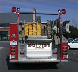 Hose loads and attack lines must be designed to meet the needs of your first-due area. College Park, MD, Engine 121 is equipped with four attack lines of various lengths and sizes, together with three-inch and four-inch supply line beds.
