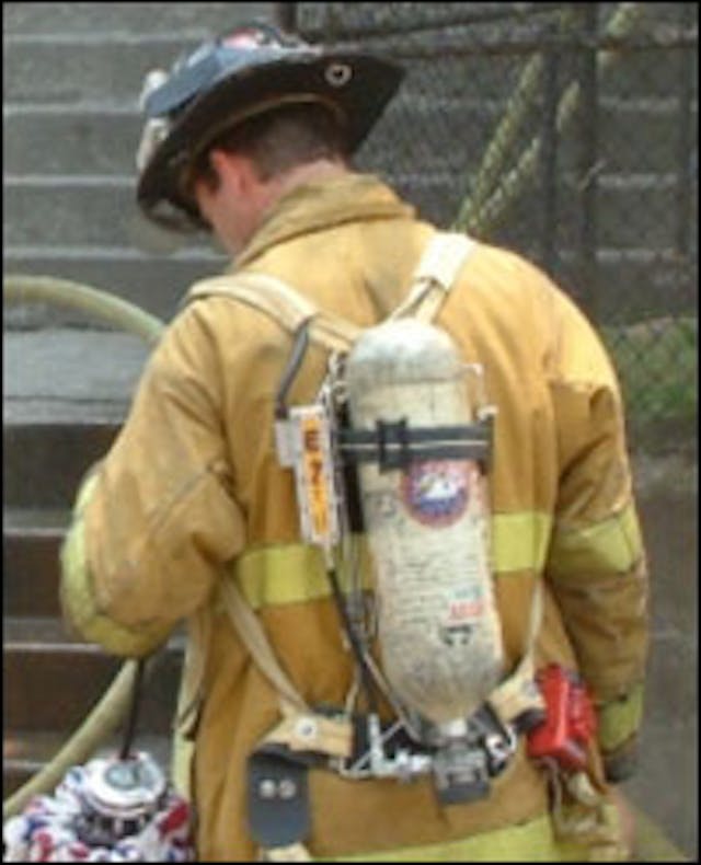 Cropped version of Tom&apos;s photo. Note how you can read E-2 on the SCBA. There are enough pixels to support enlargement.
