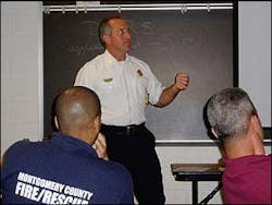 Assistant Chief Richard Bowers, the department's Safety Officer, reviews the role of the company officer in terms of sattion and emergency scene safety. Assistant Chief Richard Bowers, the department's Safety Officer, reviews the role of the company officer in terms of sattion and emergency scene safety.