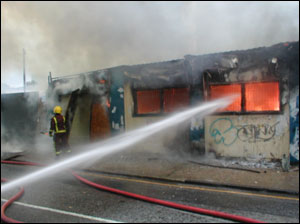 This derelict Building became an impromptu &lsquo;Bonfire&rsquo; in the run up to the Bonfire season in 2002.