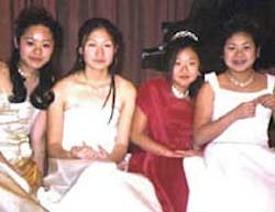 From left, Hana Yoo, 14, who died in the fire, and Gong Joo, 14, Meena Yoo, 12, and Winnie Chung, 11, who were injured.