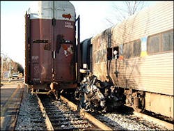 The Camero was reduced to a pile of melted metal after collision. The Camero was reduced to a pile of melted metal after collision.