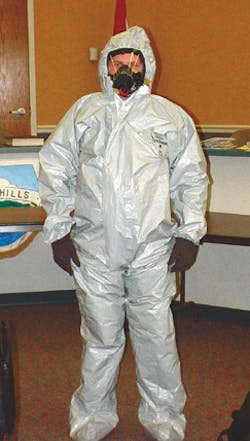 Submitted photo Corporal Chad Rasnic of the Park Hills Police Department demonstrates the new protective gear being provided officers through a Homeland Security grant. The gear protects officers against chemical and biological contamination. Submitted photo Corporal Chad Rasnic of the Park Hills Police Department demonstrates the new protective gear being provided officers through a Homeland Security grant. The gear protects officers against chemical and biological contamination.