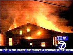 In New Jersey, a massive overnight fire destroyed a building already under demolition. In New Jersey, a massive overnight fire destroyed a building already under demolition.