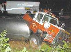 Rising Sun Fire Company water tanker sits where it tipped over Monday after a collision at the intersection of Liberty Grove Road and Jacob Tome Highway near Rising Sun Rising Sun Fire Company water tanker sits where it tipped over Monday after a collision at the intersection of Liberty Grove Road and Jacob Tome Highway near Rising Sun