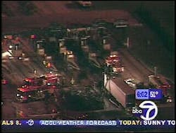 The mattress caught fire, the truck caught fire and then that fire extended to the toll plaza itself. The truck driver and the toll collector escaped without injury. The mattress caught fire, the truck caught fire and then that fire extended to the toll plaza itself. The truck driver and the toll collector escaped without injury.