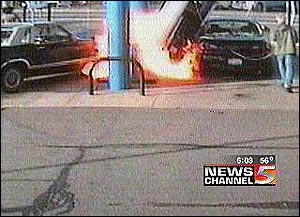 A 22-year-old woman reportedly tells officials that she was the driver of a car that crashed into a gas pump at a gas station.