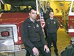 New firefighters Bob Miller, George Sokaris, Scott Lynch and Steven Lucarelli, who were part of a life-saving rescue, had an eventful first day on the job New firefighters Bob Miller, George Sokaris, Scott Lynch and Steven Lucarelli, who were part of a life-saving rescue, had an eventful first day on the job