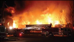 Sixty firefighters and 25 pieces of apparatus from five fire departments responded to the early-morning fire. Sixty firefighters and 25 pieces of apparatus from five fire departments responded to the early-morning fire.