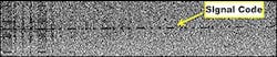 A weak 'Morse code' audio signal that gets lost in static (left side of graphic) becomes easier to identify when converted to a visual image focusing on a narrow band of signals (right side of graphic). A weak 'Morse code' audio signal that gets lost in static (left side of graphic) becomes easier to identify when converted to a visual image focusing on a narrow band of signals (right side of graphic).