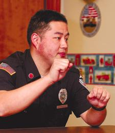 Sugar Creek volunteer firefighter Hidekatsu Kajitani describes the effort it took to climb 475 feet to rescue Alan Cook from the broadcast tower.