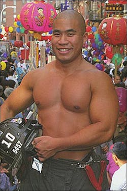 &apos;WEAKENED&apos; STRONGMAN: Firefighter Bundy Chung says he has multiple injuries from 9/11 toxic substances, even though he joined the FDNY in 2002.
