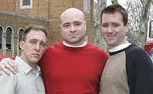 MASS APPEAL: When a fire started at St. Teresa's in Queens, fireman Kenny O'Connor (center), brother Chris (right) and pal Anthony Ross sprung into action.