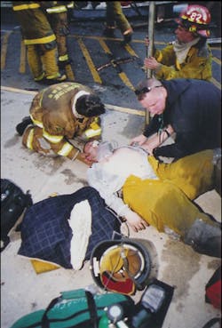 Initially, numerous firefighters were knocked down, ducked for cover and just missed being struck by falling walls after the smoke explosion. Three firefighters were transported to the hospital. Initially, numerous firefighters were knocked down, ducked for cover and just missed being struck by falling walls after the smoke explosion. Three firefighters were transported to the hospital.