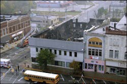 This view of the scene the morning after the fire was taken from the Clinton County Courthouse. This view of the scene the morning after the fire was taken from the Clinton County Courthouse.