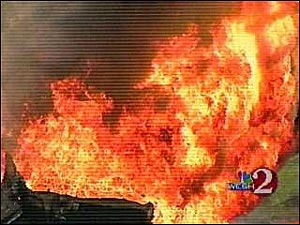 The fire caused damage to the exit ramp.