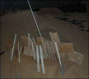 This is a portion of the wood box built by rescuers around victims.