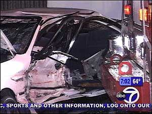 (New York-WABC, June 4, 2005) &mdash; A police officer remains hospitalized this morning, after a fire truck crashed into his car in the Bronx. The officer was on his way to work when the accident happened. The fire truck was on a call.