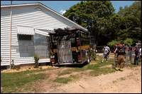 A Minotola Fire Company truck ran into a house on Route 40 and wedged itself under a bedroom roof.