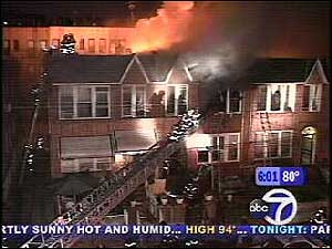 According to police, the victims were attacked during a family dispute at 577 Midwood Avenue just after three o'clock this morning. The house then exploded in flames, apparently set by a family member fleeing the two-story building.