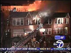 According to police, the victims were attacked during a family dispute at 577 Midwood Avenue just after three o'clock this morning. The house then exploded in flames, apparently set by a family member fleeing the two-story building. According to police, the victims were attacked during a family dispute at 577 Midwood Avenue just after three o'clock this morning. The house then exploded in flames, apparently set by a family member fleeing the two-story building.