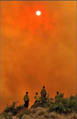 Firefighters, from left, Chris Ford, Capt. Chris Woods, Capt. Steve Molacek, and Squad Commander Brad Knowles of the Los Padres Hot Shots from Santa Barbara, Calif. Firefighters, from left, Chris Ford, Capt. Chris Woods, Capt. Steve Molacek, and Squad Commander Brad Knowles of the Los Padres Hot Shots from Santa Barbara, Calif.