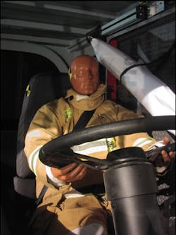 During a rollover, the RollTek airbags provide a taut, yet cushioning support for the occupant’s head and neck, reducing injuries and saving lives in fire apparatus rollover incidents. During a rollover, the RollTek airbags provide a taut, yet cushioning support for the occupant’s head and neck, reducing injuries and saving lives in fire apparatus rollover incidents.
