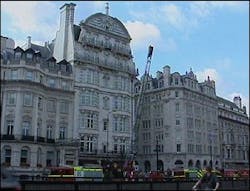 Vehicles of the London fire brigade outside the Hard Rock Cafe, center left, in London, Saturday, July 9, 2005. Vehicles of the London fire brigade outside the Hard Rock Cafe, center left, in London, Saturday, July 9, 2005.