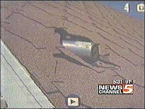 Residents in an Akron neighborhood were surprised to learn that a life-flight helicopter had accidentally dropped an oxygen tank right through an apartment roof.