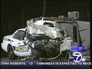 (Valhalla-WABC, July 21, 2005) &mdash; A Chester police officer was critically injured after being pulled from his flaming police cruiser when it collided head-on with an SUV following a police pursuit through several Orange County towns.