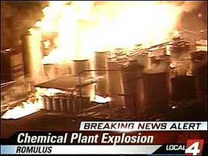 The company blends fuel and recycles solvent, and the Wayne County Sheriff's Department cautioned residents of a hazardous materials situation.