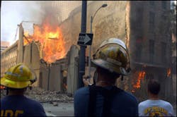 New Orleans firefighters watch as a sandwich shop goes up in flames on Friday, Sept. 2, 2005, in New Orleans. The flames couldn't be doused with water because there was no water pressure New Orleans firefighters watch as a sandwich shop goes up in flames on Friday, Sept. 2, 2005, in New Orleans. The flames couldn't be doused with water because there was no water pressure