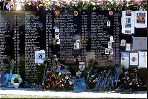The International Association of Fire Fighters memorial service Saturday at Memorial Park paid tribute to firefighters who lost their lives in the line of duty during the past year. Names of the fallen were added to the memorial.