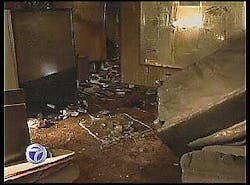 Firefighters were injured while battling a blaze in this Detroit house. Firefighters were injured while battling a blaze in this Detroit house.