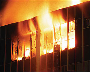 Though the situation proposed is theoretical, L.A. City and County firefighters battled an actual blaze in a four-story office building in Playa Del Rey, CA, on Aug. 31, 2005. Firefighters attacking the blaze with handlines on the fourth floor encountered heavy smoke and heat. The blaze was controlled in one hour. In all, 110 L.A. firefighters responded