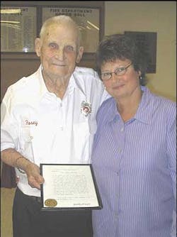 Mayor Judy Henning presents Rosey with a framed thank you from the City of Crete Nebraska. Mayor Judy Henning presents Rosey with a framed thank you from the City of Crete Nebraska.