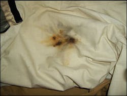 While the firefighter found two very small blisters on his back the following morning, his turnout gear did its job of protecting him from harm. This incident points to the need to wear all protective equipment. While the firefighter found two very small blisters on his back the following morning, his turnout gear did its job of protecting him from harm. This incident points to the need to wear all protective equipment.