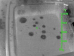 Materials that float or stay on the surface beneath them can be identified and tracked with a thermal imager. Here, oil on water is easy to identify by the temperature differences. Note that materials miscible with water will not be traceable with the TI. Materials that float or stay on the surface beneath them can be identified and tracked with a thermal imager. Here, oil on water is easy to identify by the temperature differences. Note that materials miscible with water will not be traceable with the TI.