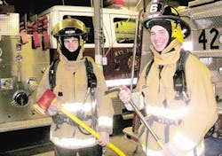 Bryan and Lee J. Shattret try on firefighting gear. The two are members of the Rye Fire Department’s new Explorer program. Bryan and Lee J. Shattret try on firefighting gear. The two are members of the Rye Fire Department’s new Explorer program.