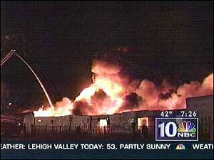 A huge fire burned long into the night Sunday in Trenton.