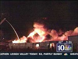 A huge fire burned long into the night Sunday in Trenton. A huge fire burned long into the night Sunday in Trenton.