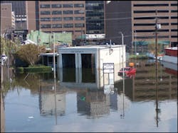 Fire Station 14, located near the interstate and the Superdome, was severely damaged. High winds knocked out the two front doors and the back door, then the station was flooded. Fire Station 14, located near the interstate and the Superdome, was severely damaged. High winds knocked out the two front doors and the back door, then the station was flooded.
