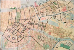 Grid sections drawn on a map of New Orleans show where teams conducted hazardous materials sweeps of the city. Grid sections drawn on a map of New Orleans show where teams conducted hazardous materials sweeps of the city.